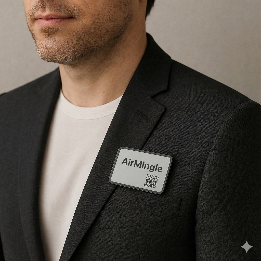 Man wearing AirMingle badge