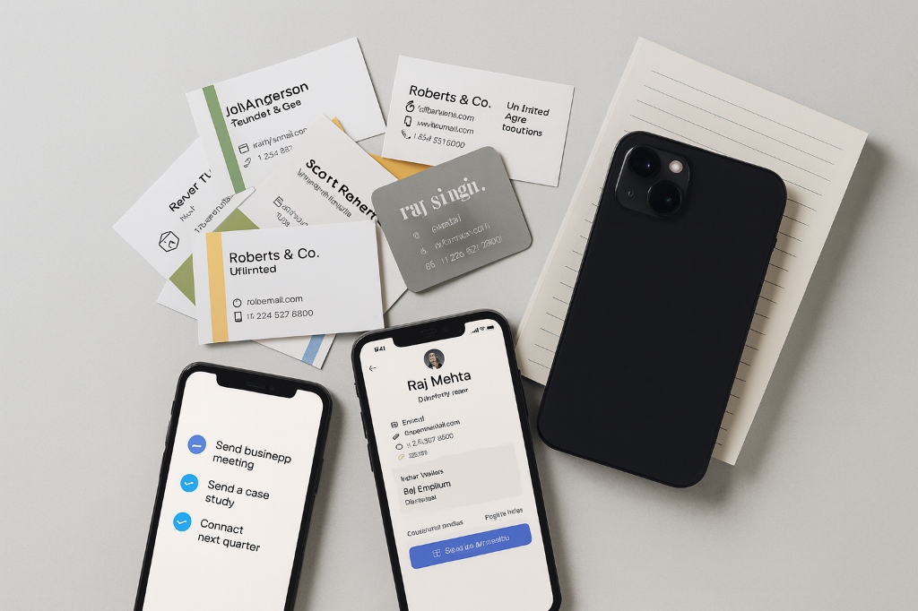 Chaos of business cards and phones